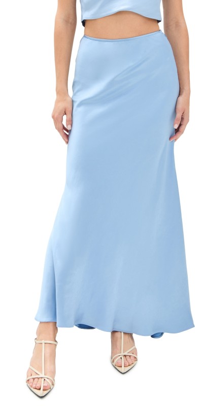 BARDOT Monroe Satin Maxi Skirt Soft Blue