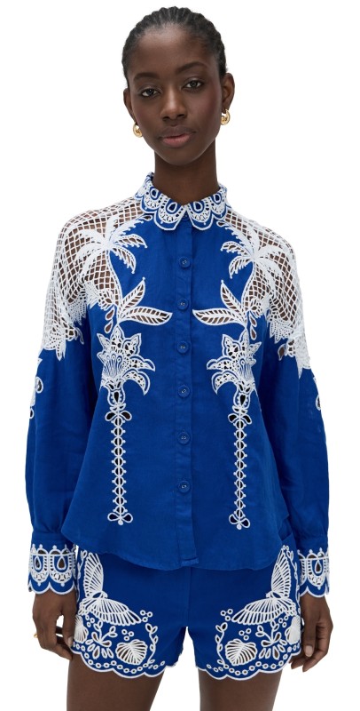 FARM Rio Palms Richelieu Long Sleeve Shirt Blue