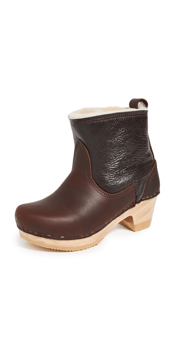 No.6 Pull On Shearling Mid Heel Boots Brown Aviator