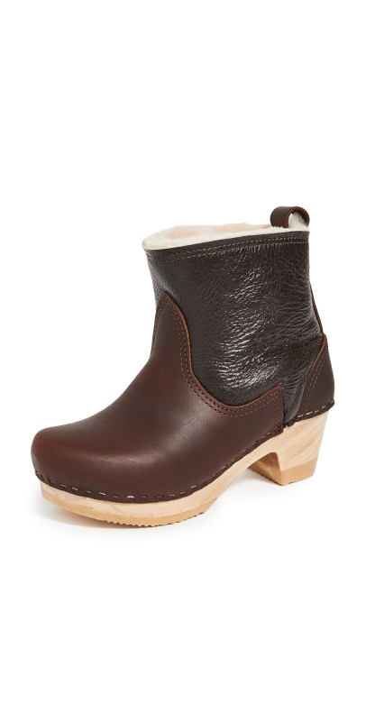 No.6 Pull On Shearling Mid Heel Boots Brown Aviator
