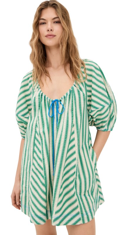 Free People Bop Around Romper Green Combo