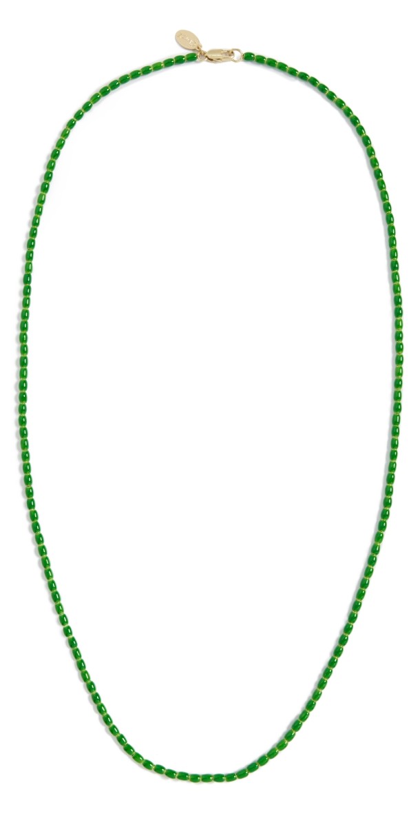 Clare V. Enamel Barrel Chain Necklace Emerald