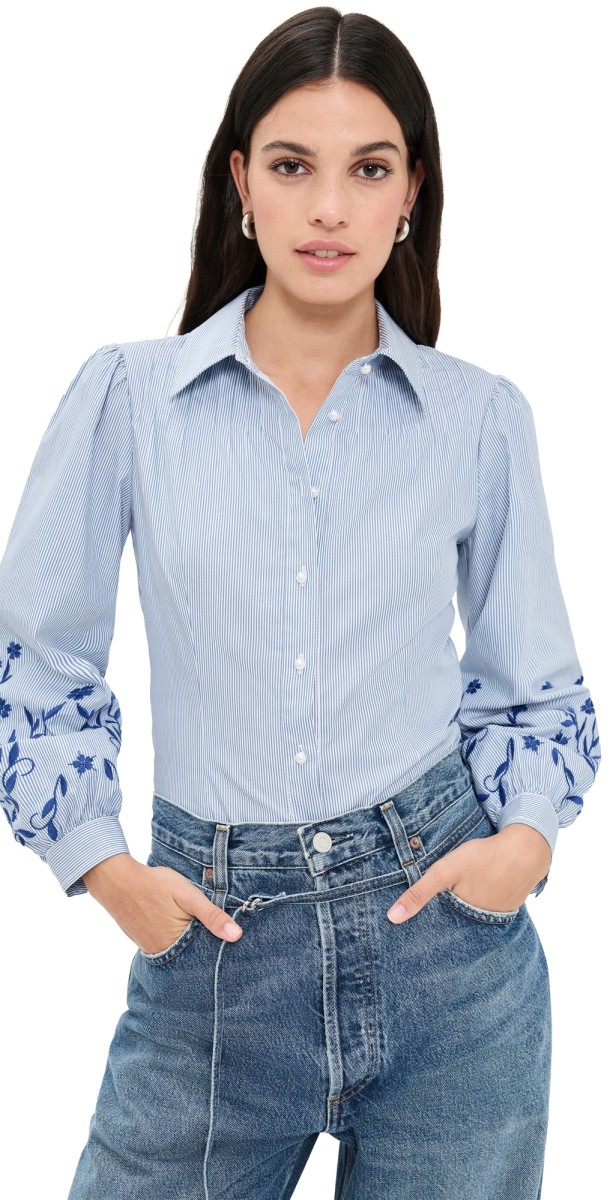 Shoshanna Cate Top Light Blue/Ivory/Navy