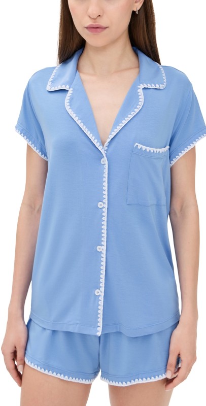 Eberjey Frida Shortie Pajama Set Cornflower Blue/White