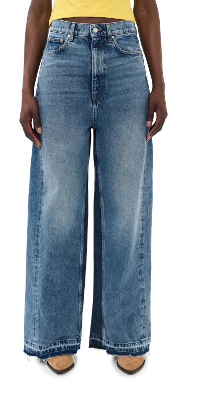 Stella McCartney Two Tonal Fabric Paneled Wide Leg Jeans Two Tonal Denim Wash