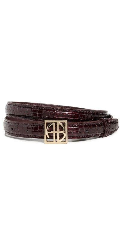 ANINE BING Small Embossed Monogram Belt Burgundy
