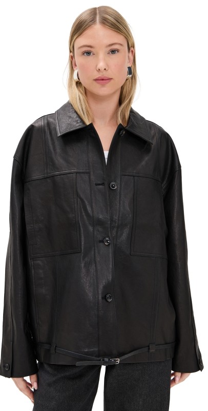 Simonett Oversized Leather Jacket Black