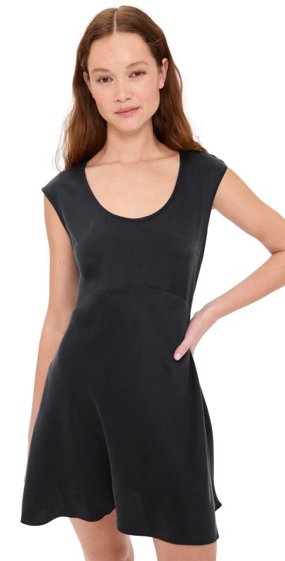Lunya Washable Silk Cap Sleeve Mini Dress Immersed Black