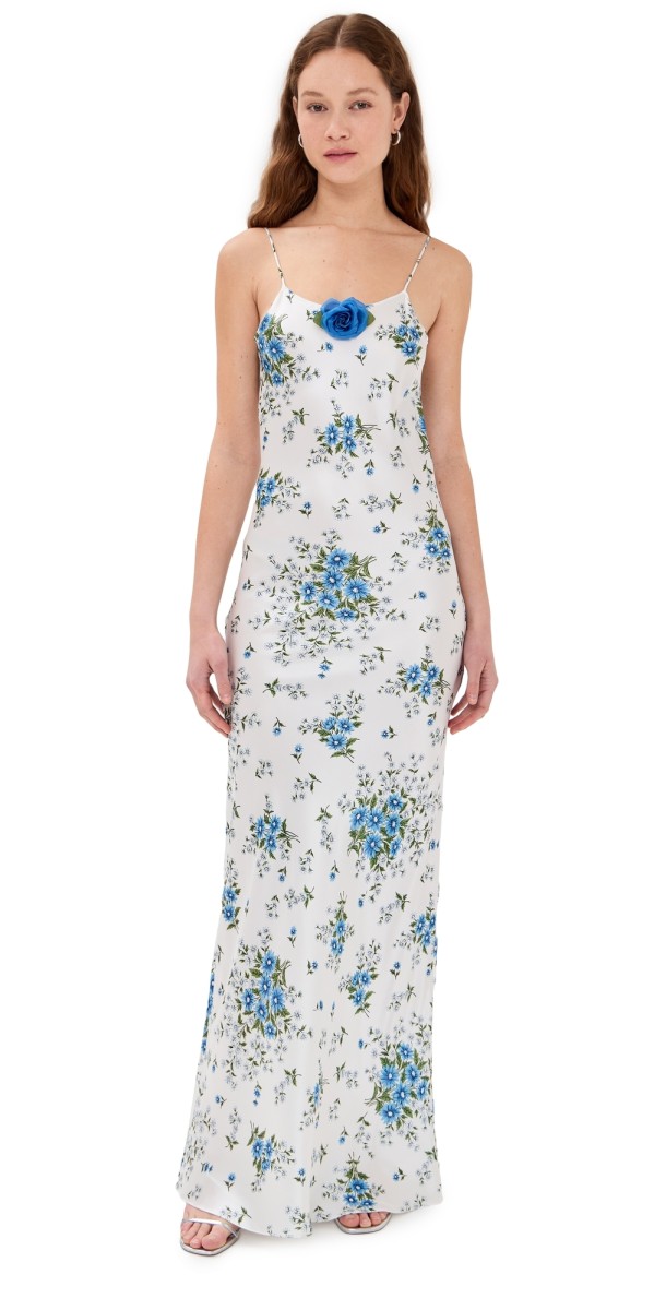 Rodarte Daisy Silk Slip Dress with Rose Blue