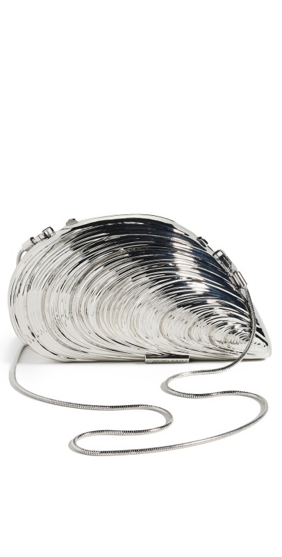 SIMKHAI Bridget Metal Oyster Shell Clutch Silver