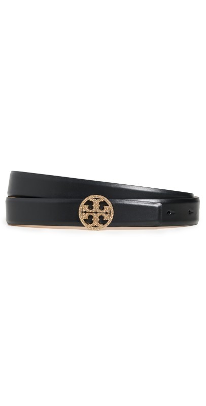 Tory Burch 1 Miller Smooth Leather Pave Logo Belt Black
