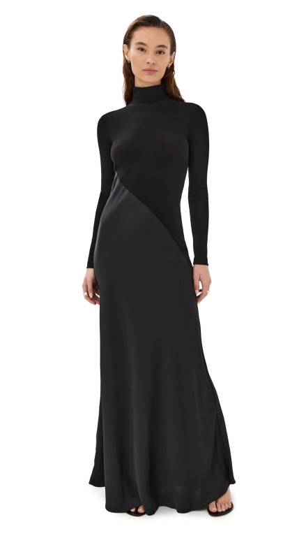 Rosetta Getty Bias Turtleneck Combo Maxi Dress Black