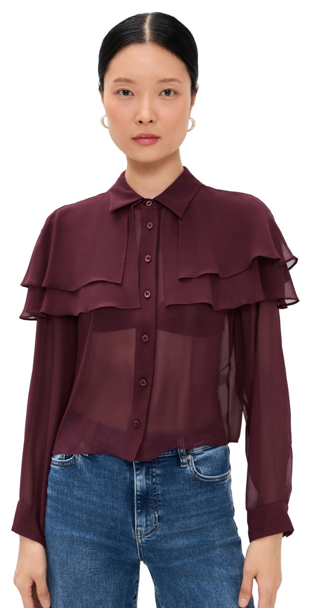FRAME The Silk Cape Blouse Cabernet