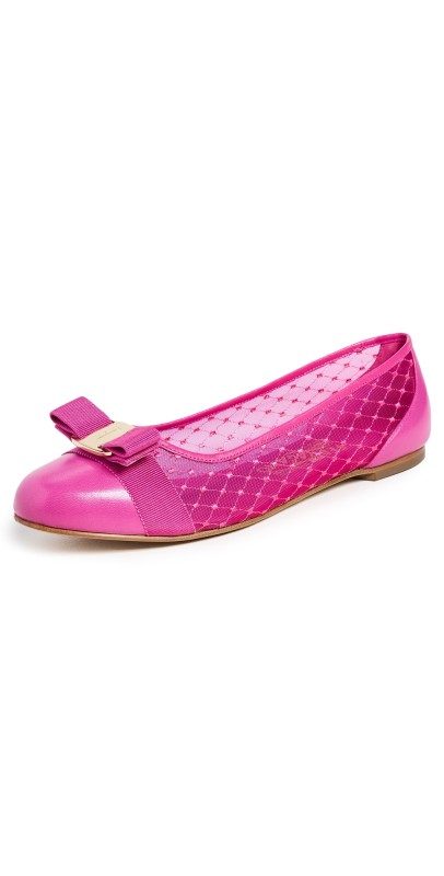 FERRAGAMO Varina Mesh Ballet Flats Cherise Pink
