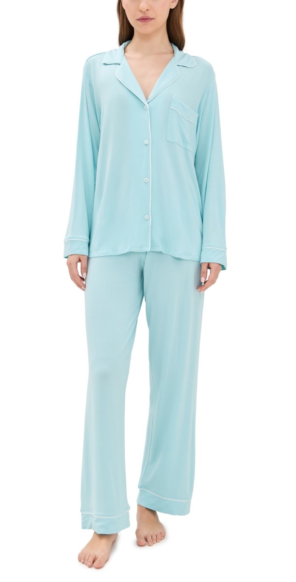 Eberjey Gisele Long PJ Set Canal Blue/Ivory
