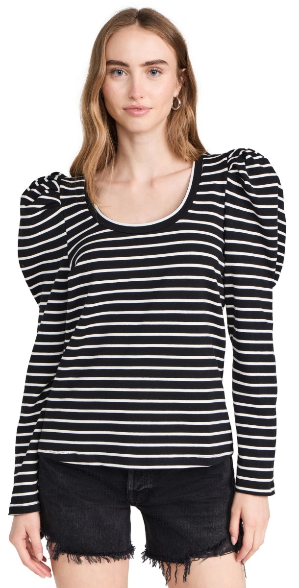 English Factory Puff Sleeve Knit Top Black/White