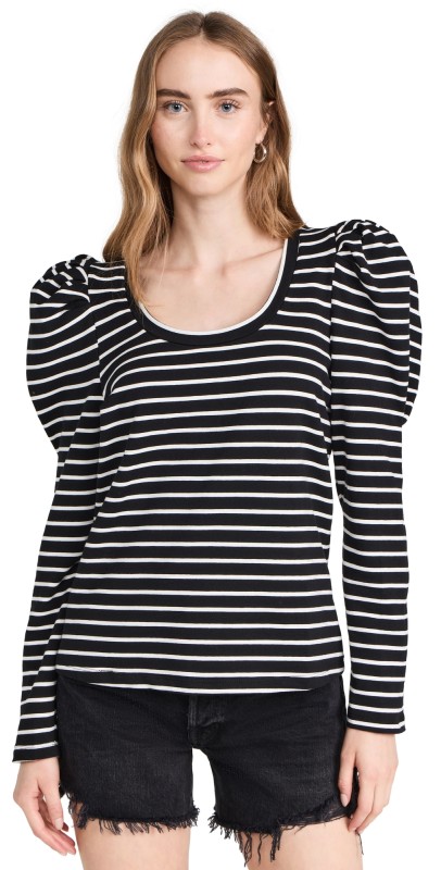 English Factory Puff Sleeve Knit Top Black/White