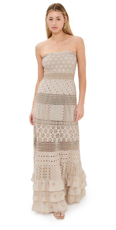 Temptation Positano Adige Embroidered Long Dress Khaki
