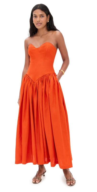 Fe Noel Georgia Sweetheart Midi Dress Fiery Orange