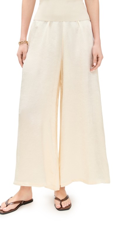 Enza Costa Textured Satin Palazzo Pants Macadamia
