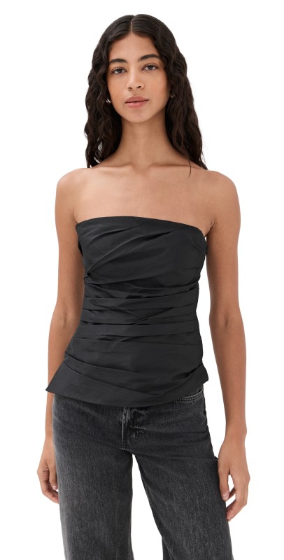 SIMKHAI Emerson Ruched Bustier Top Black