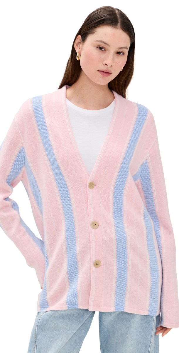Guest in Residence Baja Everywear Cashmere Cardigan Powder Pink Combo