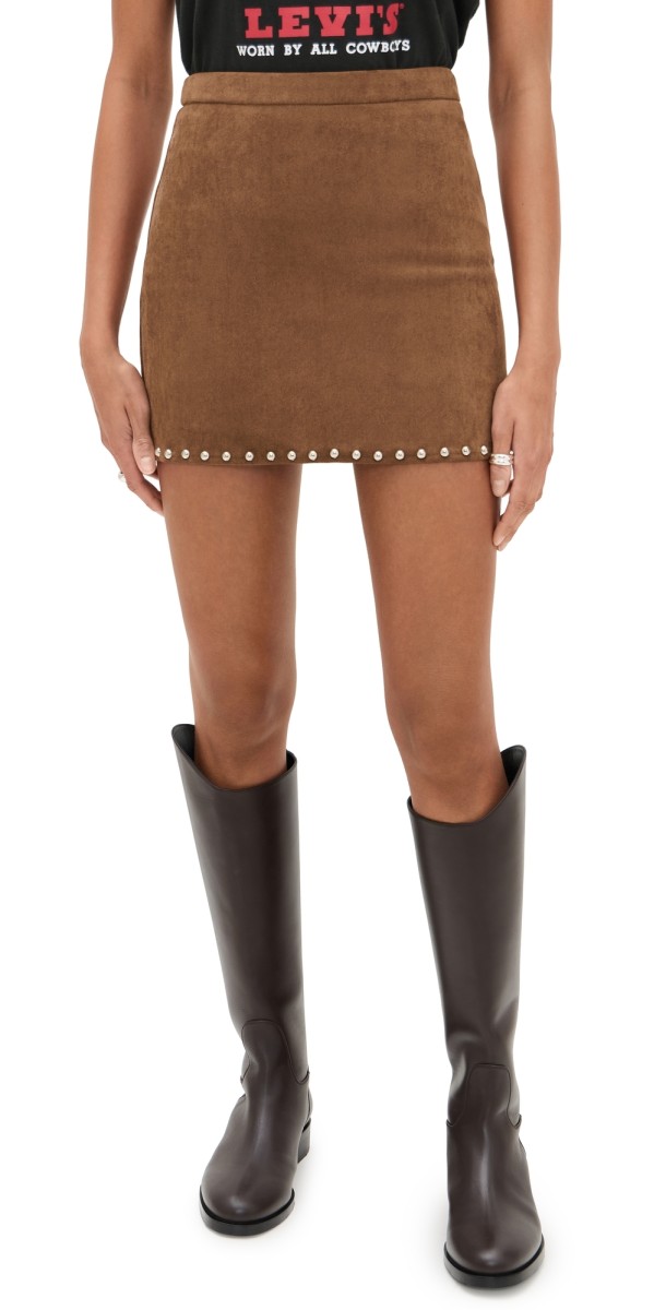 Moon River Moon Stud Detail Mini Skirt Camel