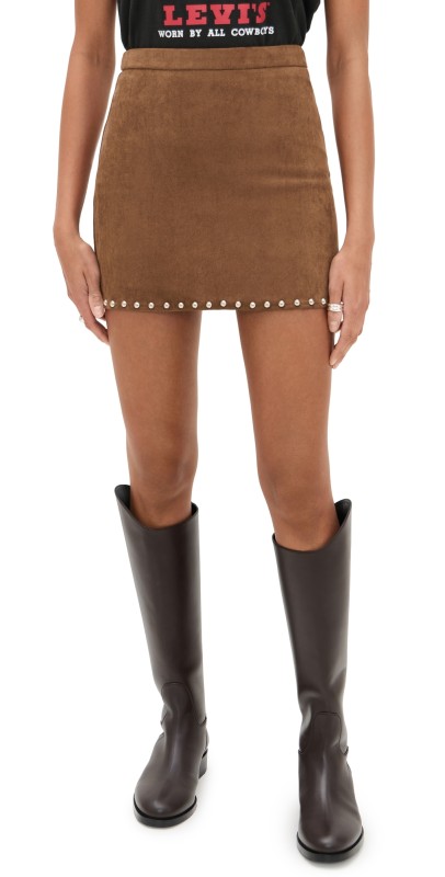 Moon River Moon Stud Detail Mini Skirt Camel