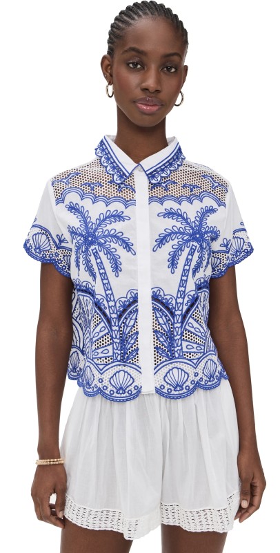 FARM Rio Blue Palm Trees Richelieu Shirt Blue
