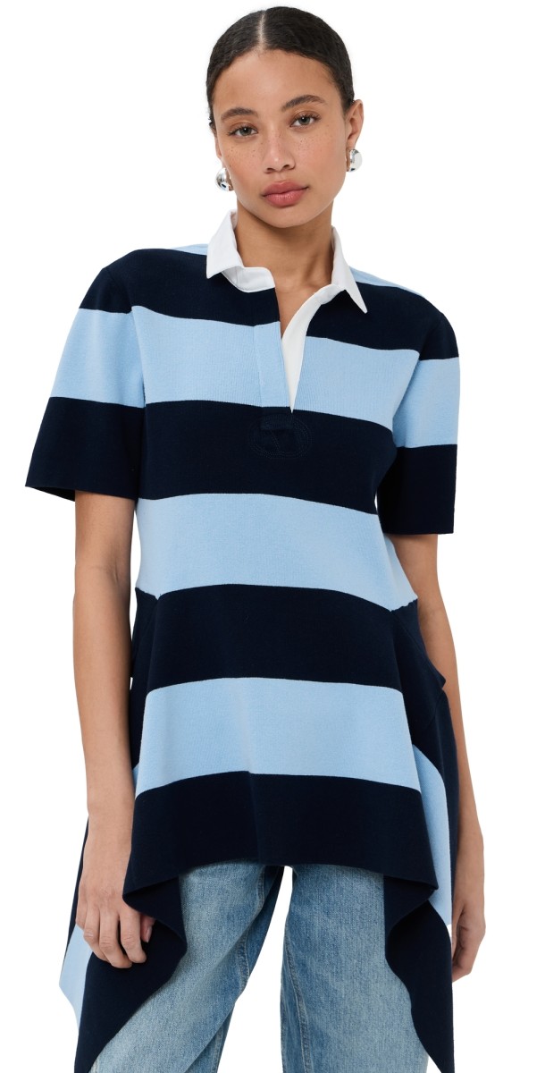 Monse Striped Cascade Half Placket Knitted Top Navy Stripe