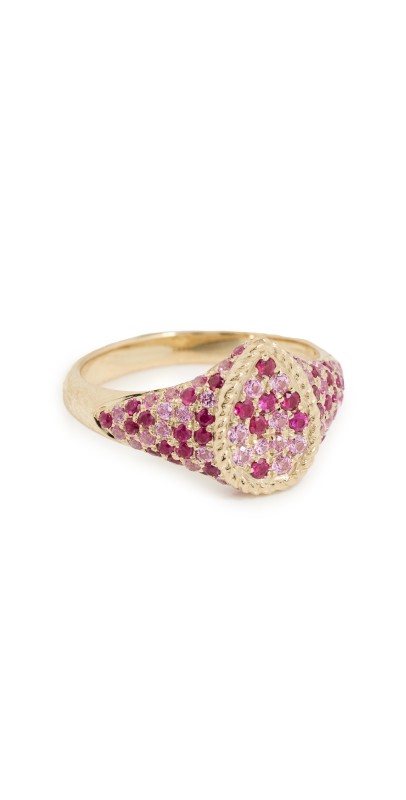 Yvonne Leon Baby Chevaliere Poire Multi Sapphires Ring 9K Yellow Gold