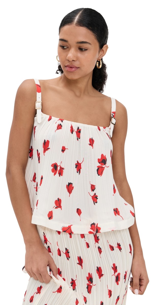 Self Portrait White Floral Plisse Top White