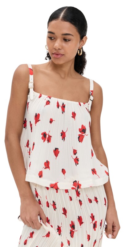 Self Portrait White Floral Plisse Top White