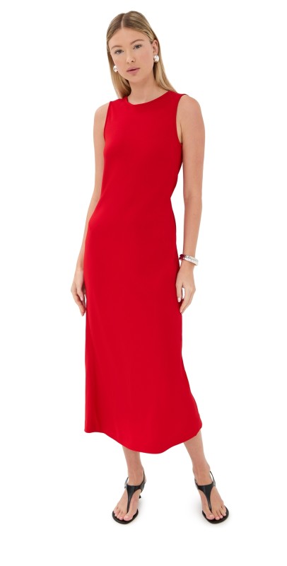 Another Tomorrow Cowl Back Sheath Dress Scarlet