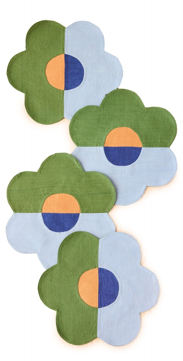 Misette Linen Patchwork Placemats Set of 4 Floral/Green/Blu