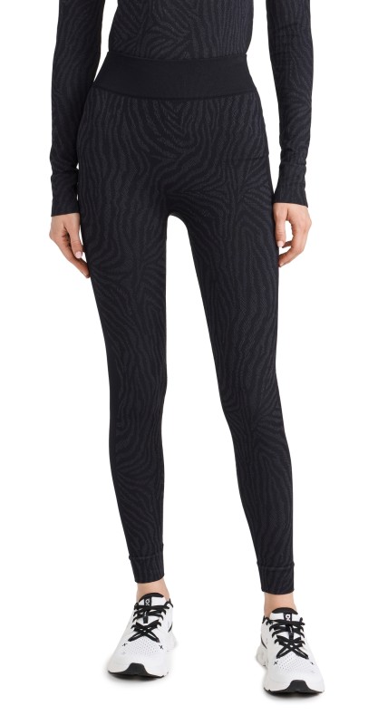 Sweaty Betty Animal Base Layer Leggings Black Zebra Lines Jacquard