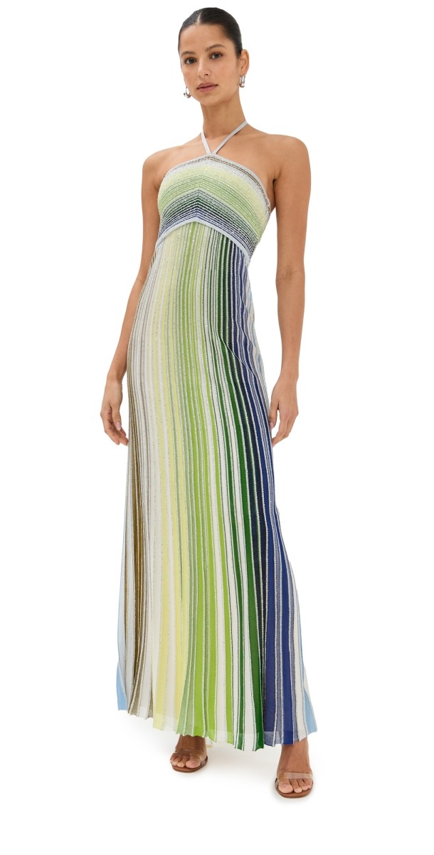 Missoni Sleeveless Long Dress Green, White, And Blue Tones