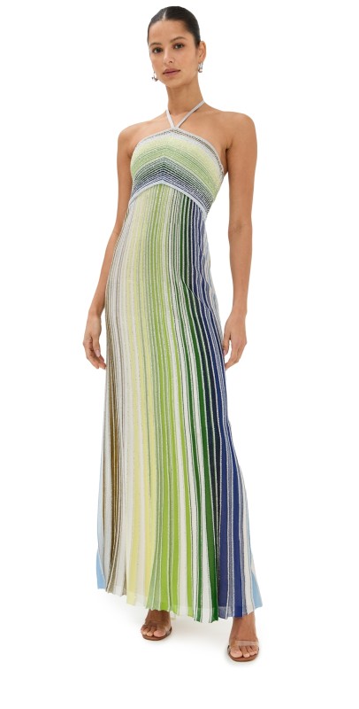 Missoni Sleeveless Long Dress Green, White, And Blue Tones