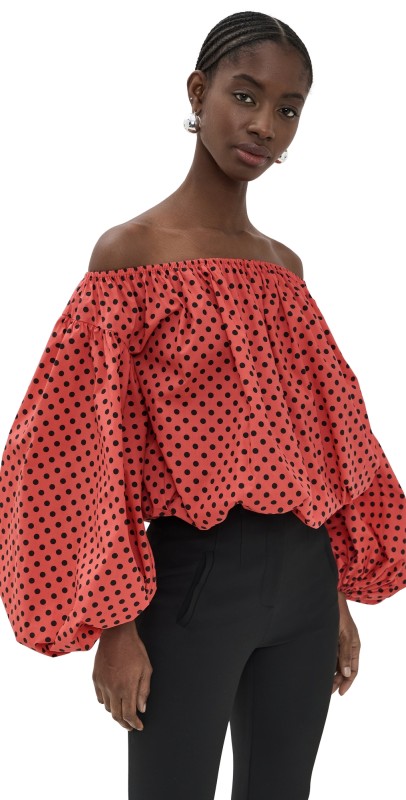 CAROLINE CONSTAS Andros Off Shoulder Top Fiery Red Black Combo