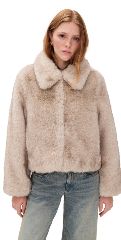 DUNST Faux Fur Cropped Jacket Greyish Beige