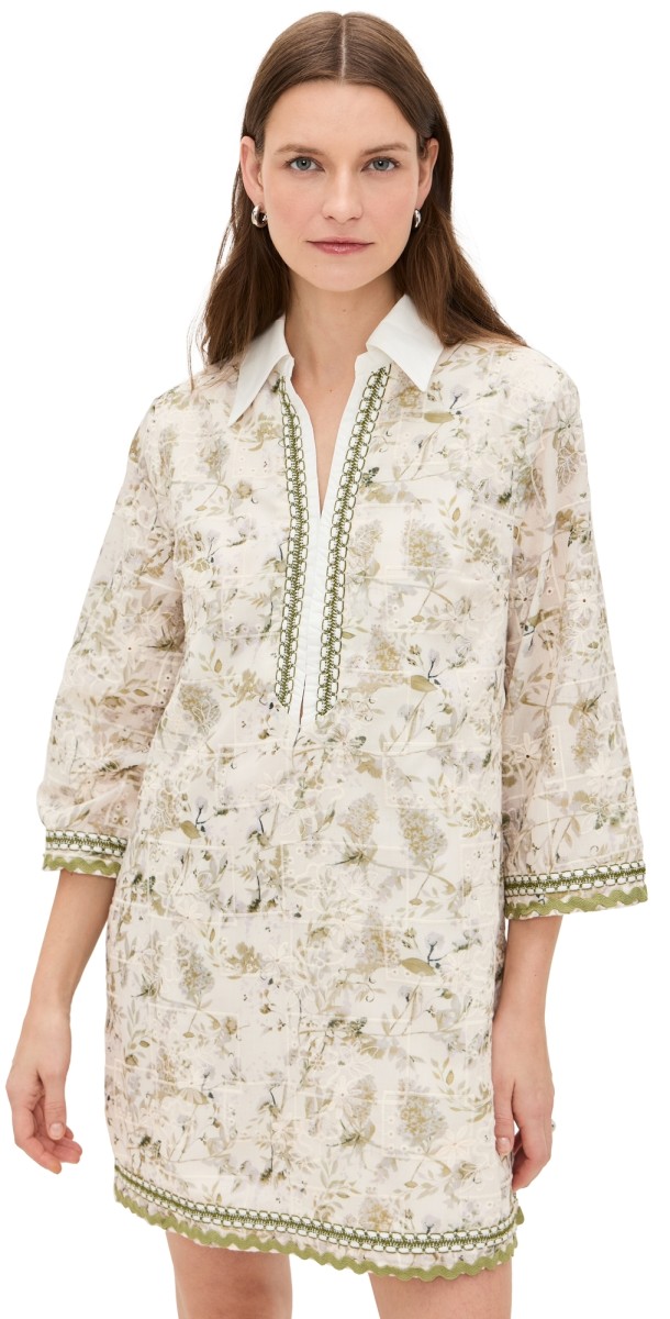 English Factory Floral Embroidery Mini Dress Green Multi