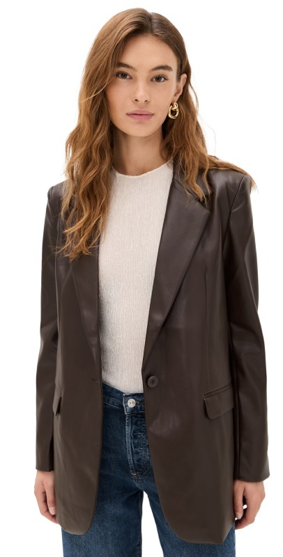 Susana Monaco Faux Leather Boyfriend Blazer Java