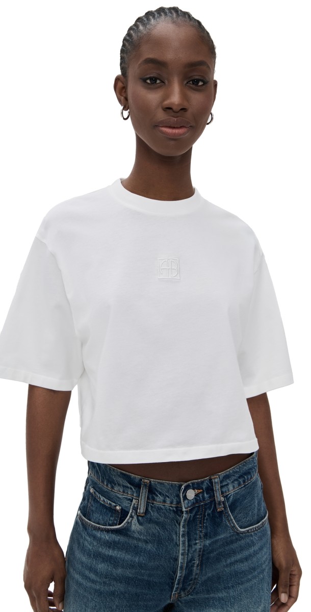 ANINE BING Myers Cropped Tee Ivory