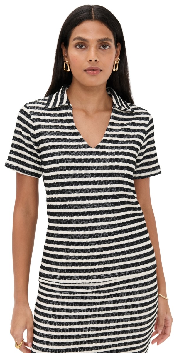 LE BOP Mila Polo Top Black Stripe