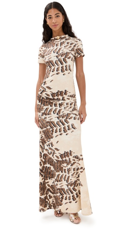 Silvia Tcherassi Yara Dress Beige Abstract Animal Print