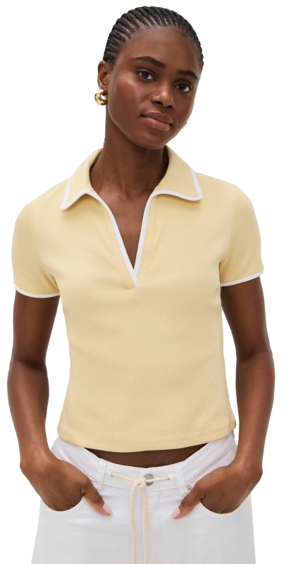 Veronica Beard Jean Kearney Tee with Contrast Piping Chamomile