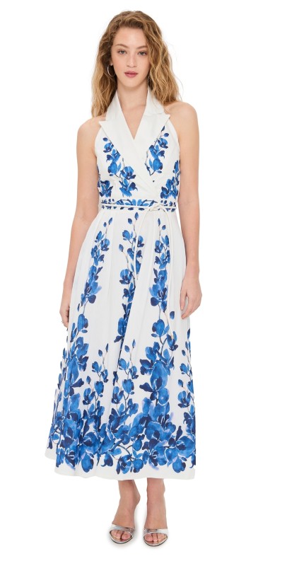 Rebecca Vallance Orchid Blues Midi Dress Blue Orchid Vines Print