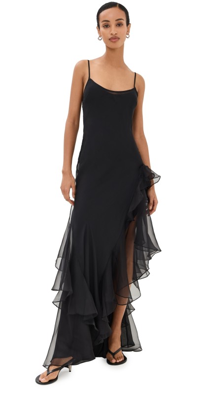 SIR. Sage Flounce Gown Black