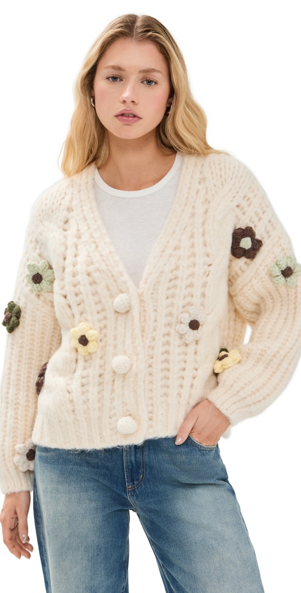 Little Lies Viola Flower Cardigan Cream