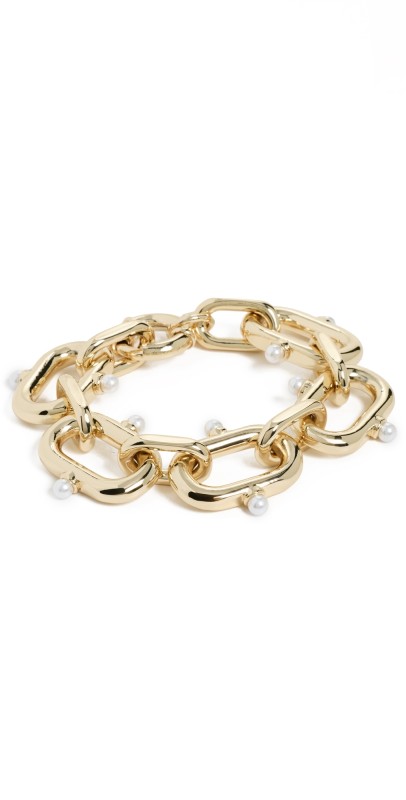Kenneth Jay Lane Gold Links Bracelet Gold/Pearl